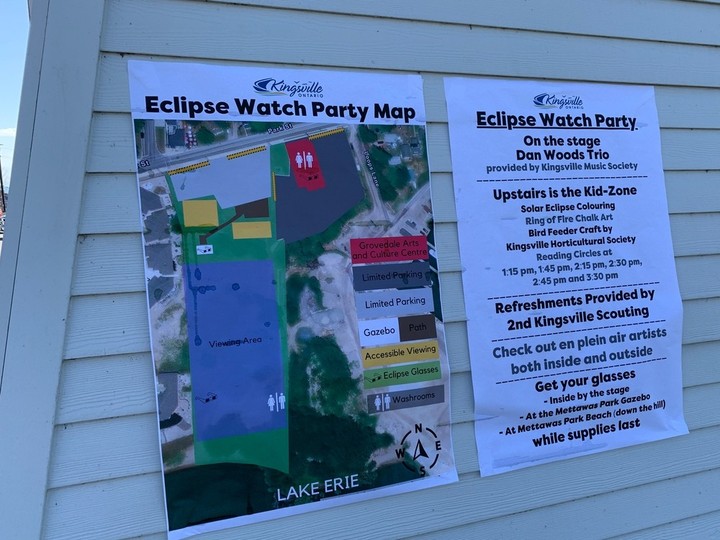  Skywatchers with lawn chairs have begun trickling in to Mettawas Park in Kingsville for the 3:13 p.m. darkness. A community eclipse watch party is being hosted along the Lake Erie waterfront green space and, as of 11 a.m., there’s still lots of elbow room. TAYLOR CAMPBELL/Windsor Star