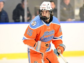 Defenceman Drake Gram is shown in action Detroit Little Caesars U15's. The Windsor Spitfires selected Gram in the eighth round of Saturday's Ontario Hockey League Draft with the 144th pick overall. (PHOTO COURTESY: DAN HICKLIING/OHL IMAGES)