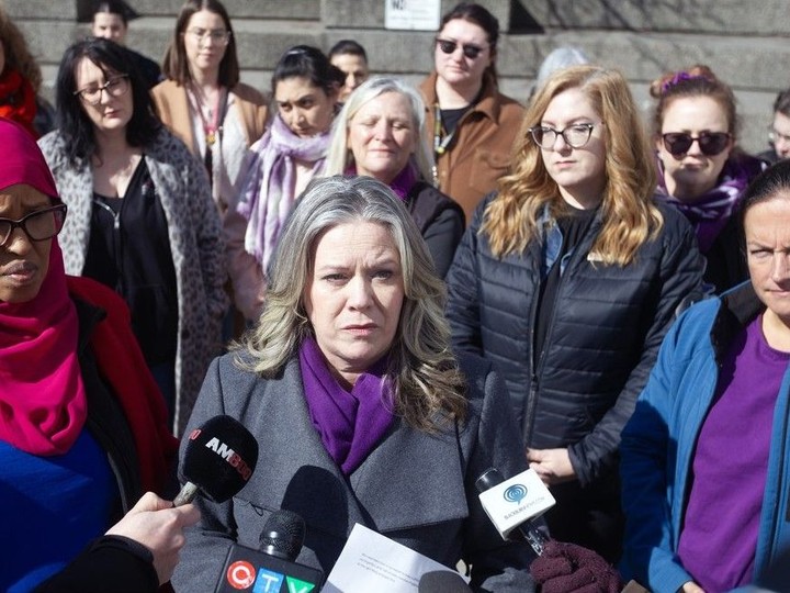  Local MPP Lisa Gretzky (NDP — Windsor West) is joined by women’s advocates at Charles Clark Square next to downtown Windsor’s Superior Court of Justice building on Friday to speak about Bill 174, the Intimate Partner Violence Epidemic Act that she has co-sponsored.