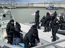 Police from various forces prepare to head out onto the Detroit River Saturday, April 20, 2024 to take part in a collaborative and emergency preparedness training exercise that included 80 sailors. (Brian MacLeod/Windsor Star)