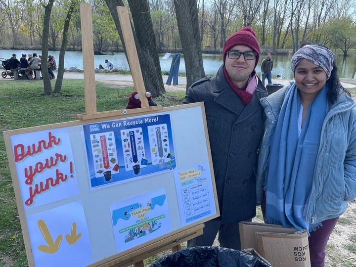  Stepan Tuzlov and Niharika Bandaru of Windsor of Change chatted on Earth Day in Malden Park with people who wanted to know how environmental policy affects them and the community.