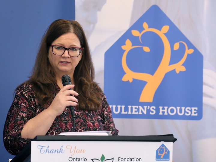  Laura Kay, executive director of the Julien’s House organization, speaks at the official opening of the Nick Dyer Clubhouse on Friday, April 26, 2024.