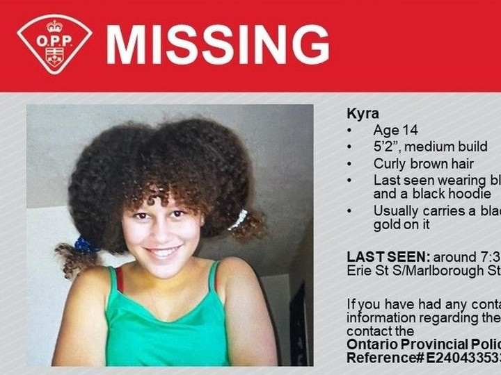  Ontario Provincial Police are searching for a missing 14-year-old girl named Kyra, who was last seen Saturday night in Leamington. (Photo courtesy of OPP)