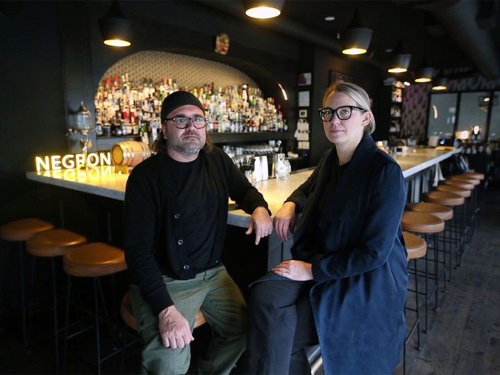  Mark Dutka and Sarah Dewar, co-owners of Maiden Lane Wine and Spirits, are pictured inside their upscale bar on Wednesday, April 17, 2024.