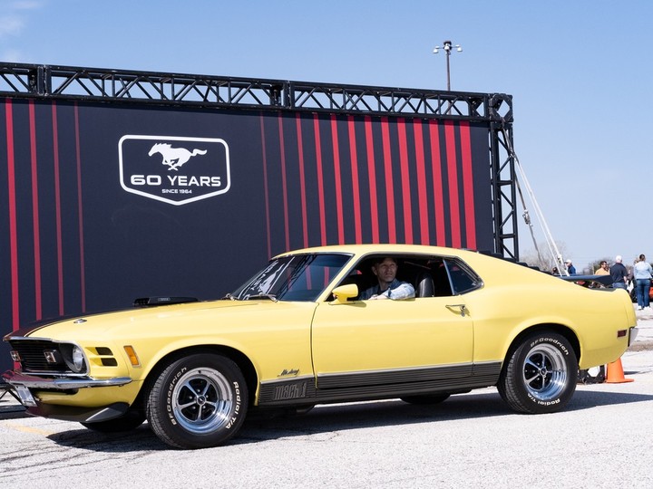  A Mustang owner is shown at the photo booth during the sports car’s 60th anniversary event held at Ford’s Essex Engine Plant in Windsor on Sunday, April 14, 2024.