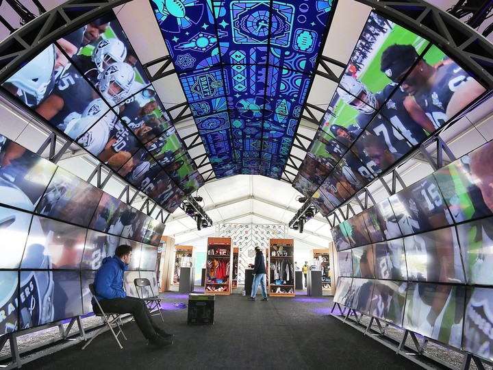  One of the NFL Draft Experience stations in downtown Detroit is shown on Wednesday, April 24, 2024, ahead of the three-day event.