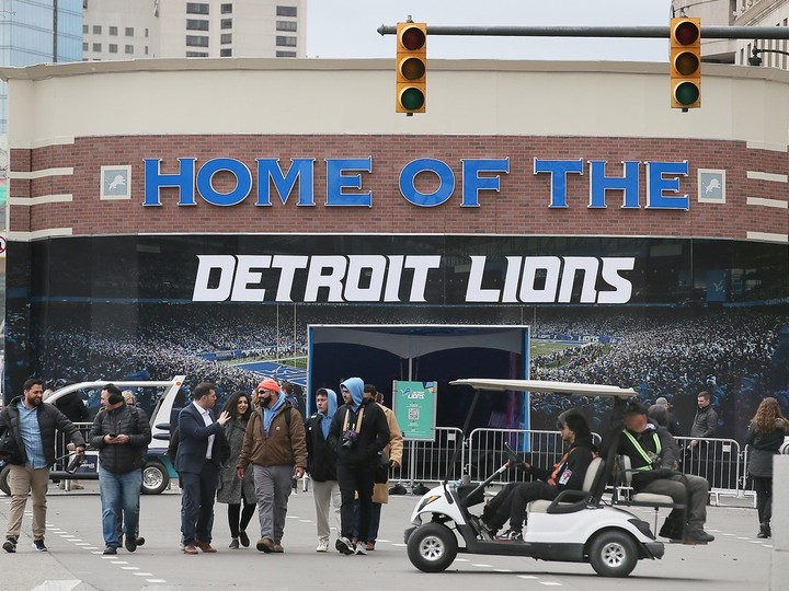  A Detroit Lions fan experience station is shown in downtown Detroit on Wednesday, April 24, 2024, ahead of Thursday’s start.