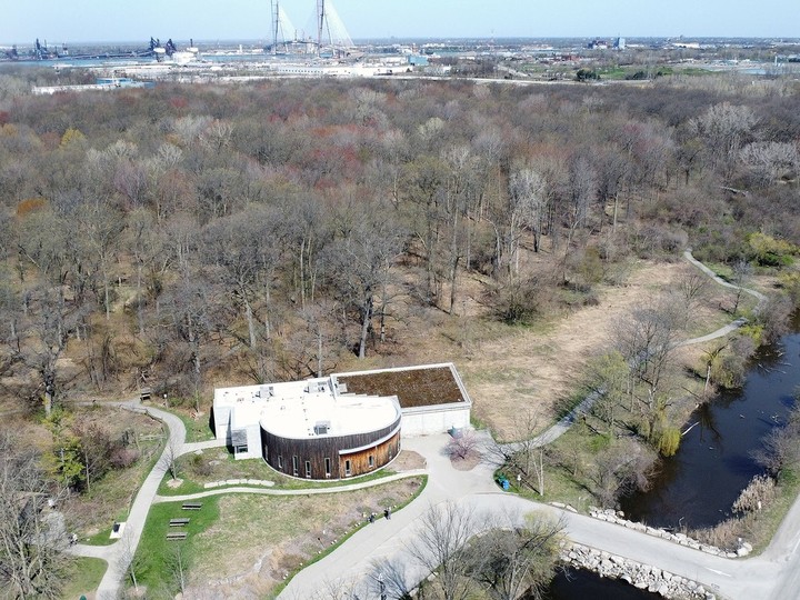  The Ojibway Nature Centre in Windsor is shown from above on Tuesday, April 16, 2024. In the background: the twin towers of the Gordie Howe International Bridge to soon span the Detroit River between Windsor and Detroit. DAN JANISSE/Windsor Star