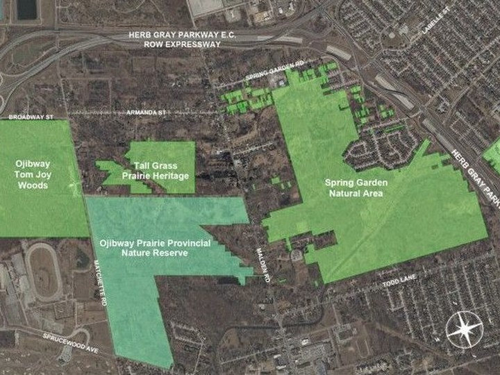  Parks Canada core study area for the proposed national urban park shows parts of Windsor’s Ojibway Prairie Complex of natural areas to be included.