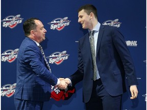 It took time for Windsor Spitfires' general manager Bill Bowler, left, to convince first overall pick Ethan Belchetz, at right, and his family to join the club.