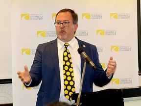 Chatham-Kent Mayor Darrin Canniff said the municipality's population has grown by 5,000 since the last census three years ago, during his annual address to the Chatham-Kent Chamber of Commerce Thursday. (Ellwood Shreve/ Chatham Daily News)