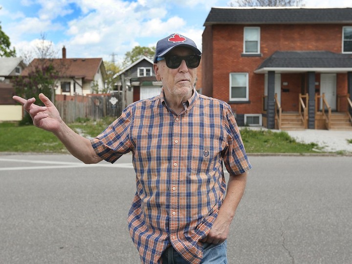  Robert Tuoni, who lives on Elm Avenue near the proposed new Homelessness and Housing Help Hub, is concerned about the cost to the city of having to expropriate the targeted lands. He’s shown outside his Windsor residence on Wednesday, May 1, 2024.