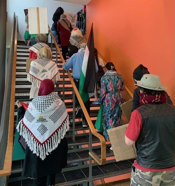 Protesters outside UWindsor senate meeting