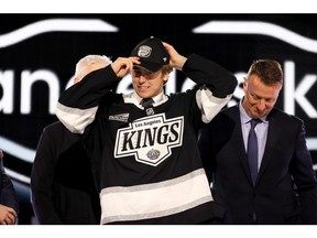 Windsor Spitfires' captain Liam Greentree is selected by the Los Angeles Kings with the 26th overall pick during the first round of the 2024 NHL Draft at the Sphere in Las Vegas, Nevada.