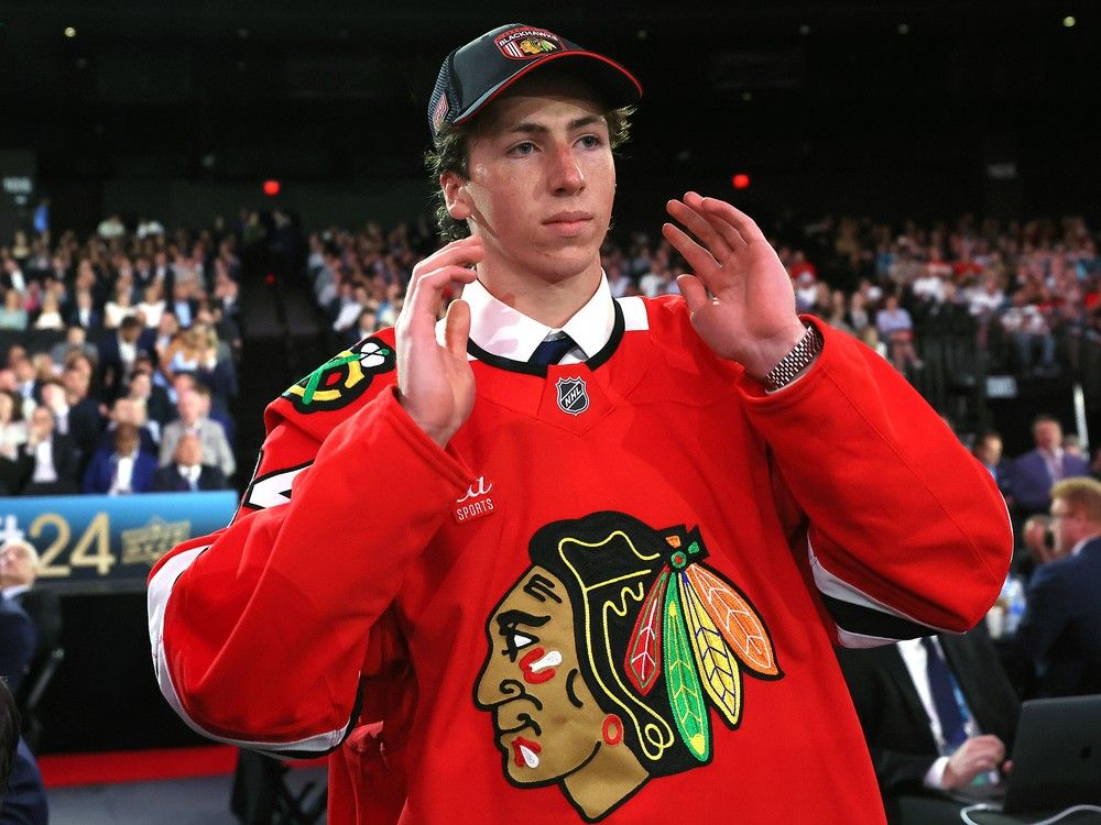 Windsor Spitfires' alternate captain A.J. Spellacy is selected by the Chicago Blackhawks in the third round, with the 72nd overall pick, during the 2024 NHL Draft at the Sphere in Las Vegas, Nevada.