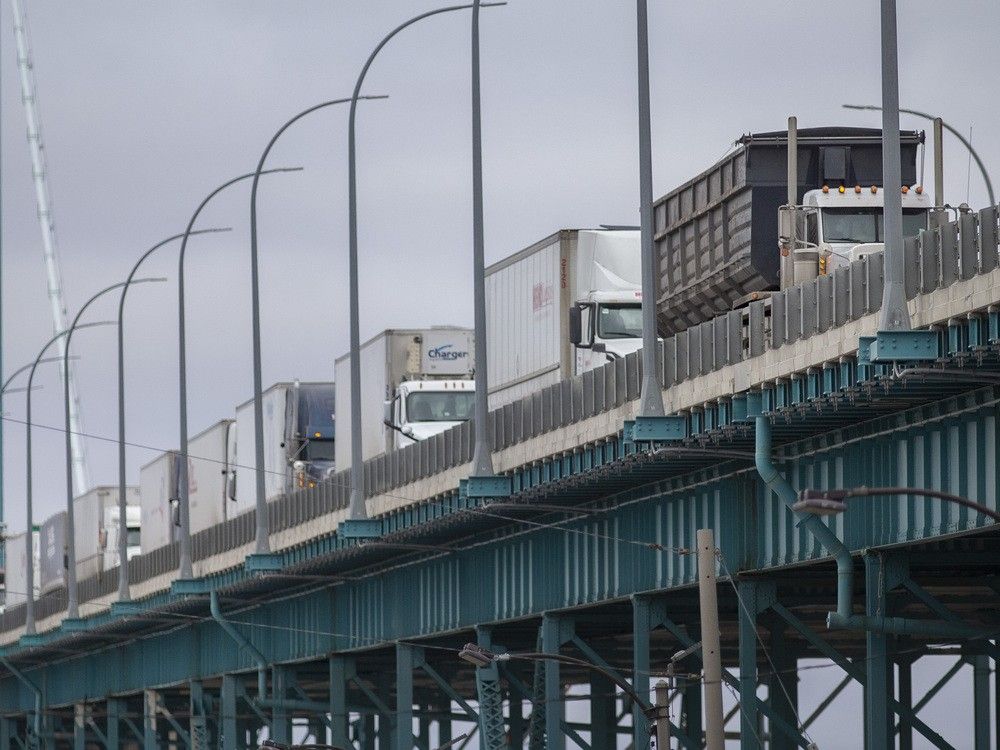 Trucks on bridge