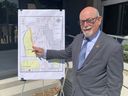 'Tremendous boost for our community.' Tecumseh Mayor Gary McNamara on Tuesday Sept. 3, 2024, shows lands targeted for residential development after his municipality received a $15.1-million provincial grant for new water and sewer infrastructure.