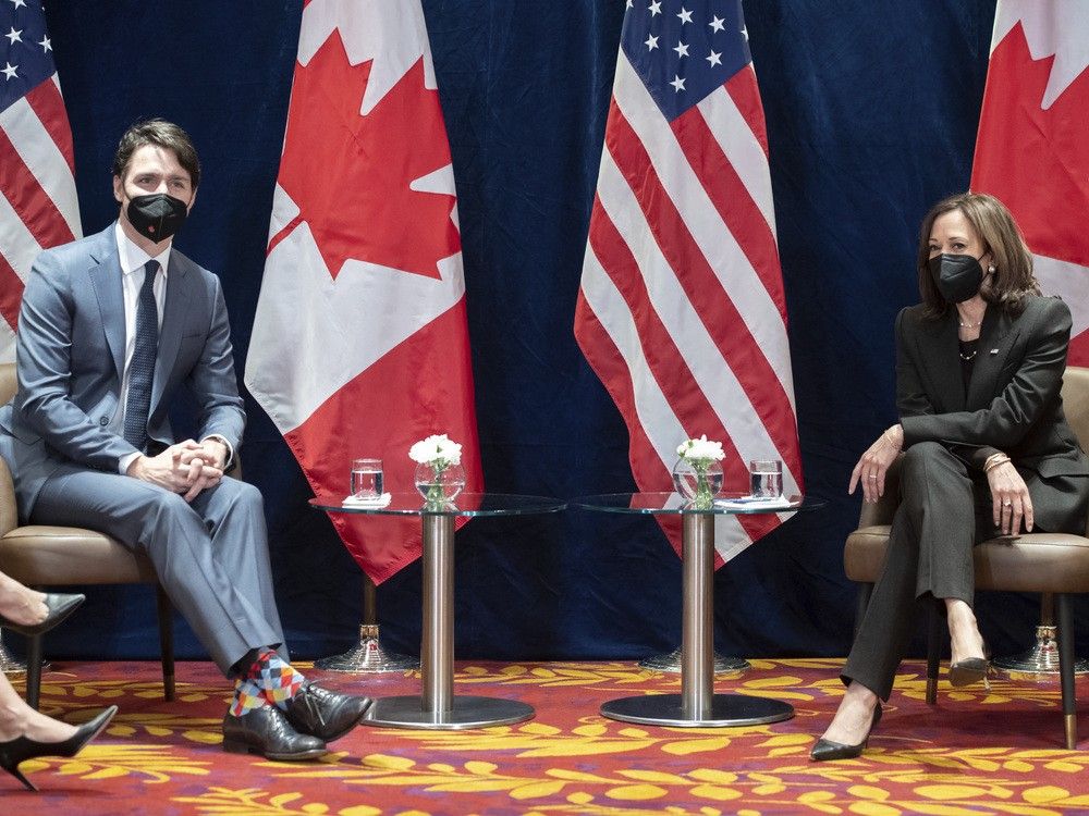 Politics tamfitronics Targeting the middle class &mdash; U.S. Vice President Kamala Harris, right, who is currently running for president, and Canadian Prime Minister Justin Trudeau are shown at a meeting in Warsaw, Poland, on March 10, 2022.