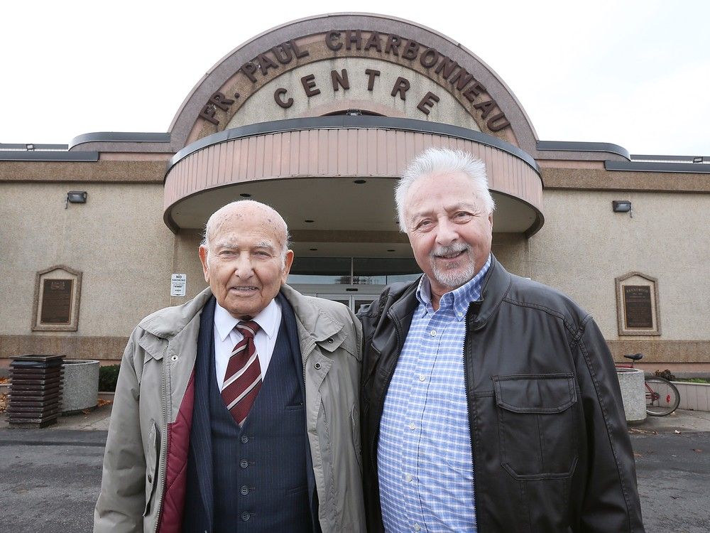  mark brown, 94, left, and silvio venerus, 74, former employees of the elmwood casino in windsor, are shown at the former site of the legendary venue on dec. 10, 2024. fifty years after it closed, the boozy entertainment venue that attracted high-voltage stars is now the brentwood recovery home.