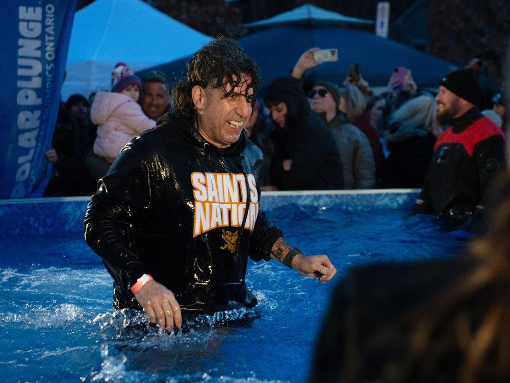  ward 3 coun. renaldo agostino takes the polar plunge for special olympics ontario in downtown windsor on friday, feb. 28, 2025.