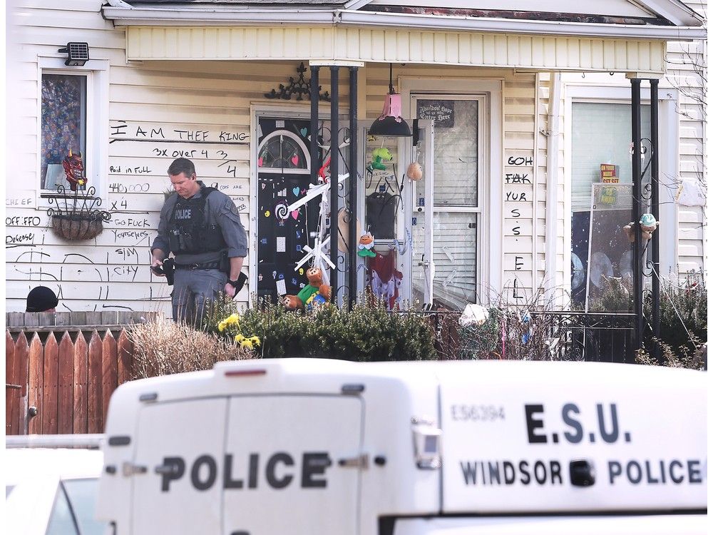 About a dozen Windsor police vehicles on the scene