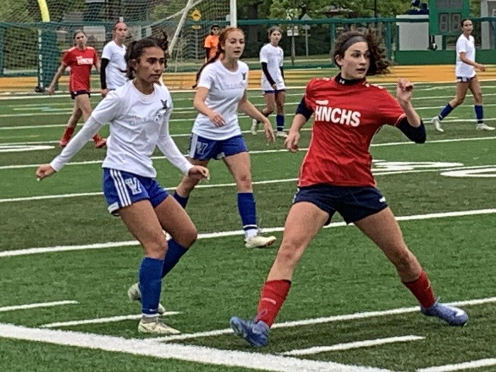 anna pozzi, at right, will play a key role as the holy names knights seek a third straight ofsaa girls' aaa soccer title while vanessa ventura, at left, and the villanova wildcats will also take aim at the podium.