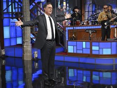 This image released by CBS shows Stephen Colbert during a taping of "The Late Show with Stephen Colbert" on Monday, July 21, 2025, in New York. (Scott Kowalchyk/CBS via AP)