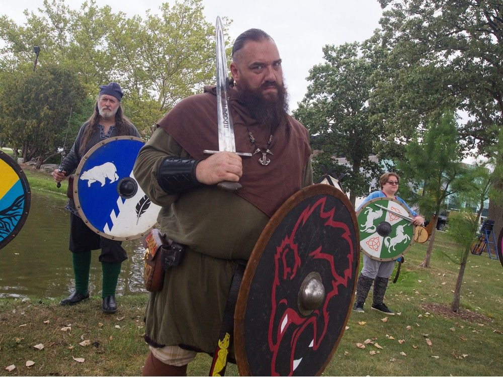Viking Jarl Ingvar Ragnarson preparing for combat with sword and shield