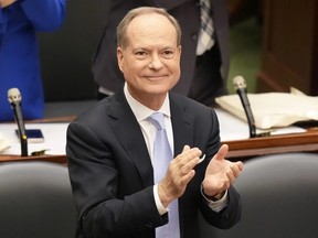 Ontario Finance Minister Peter Bethlenfalvy stands in the legislature as he delivers the Ontario budget at Queen's Park in Toronto, on Thursday, May 15, 2025.