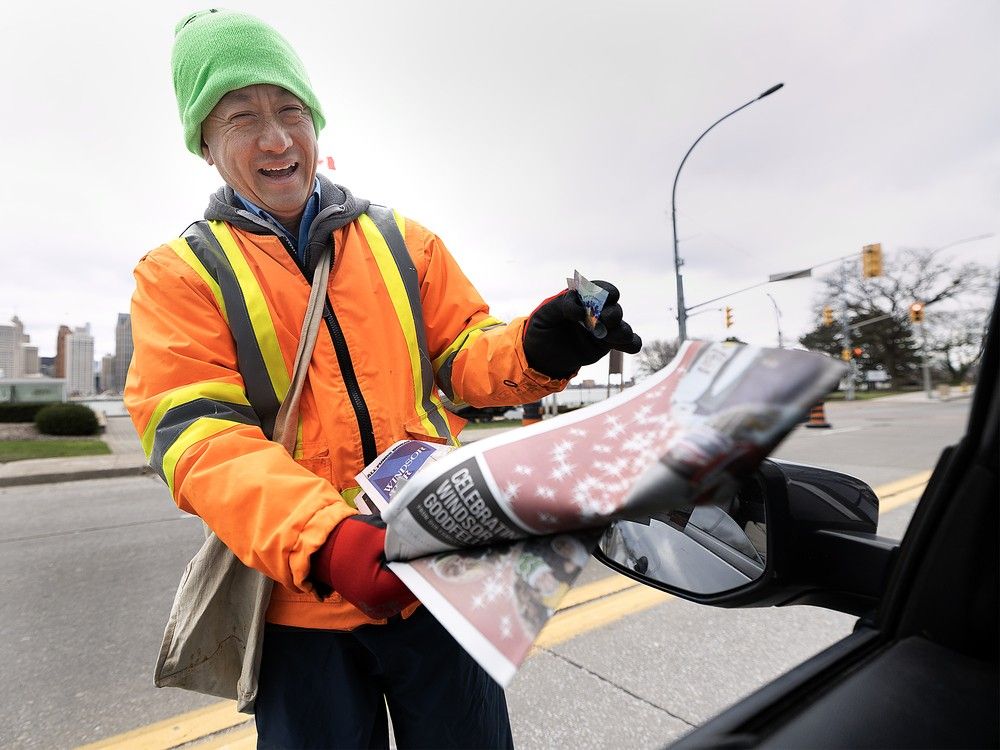 Goodfellows volunteers hit Windsor area streets for annual charity newspaper drive.