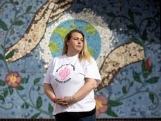 Chelsea Brown poses for a photo as she takes part in a fundraising event for Warriors Way Forward, at the Lago Lindo Community League, in Edmonton Saturday Oct. 4, 2025.