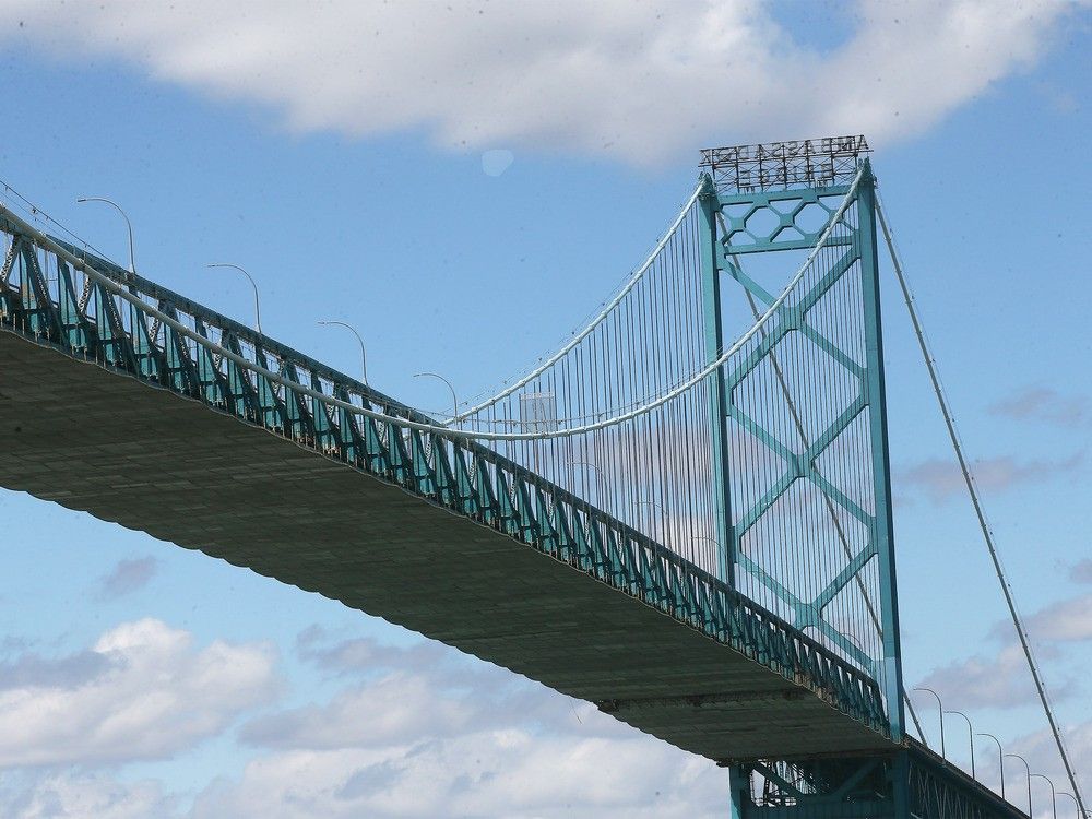  The Ambassador Bridge seems to cut through the Windsor sky in this April 21, 2025 photo.