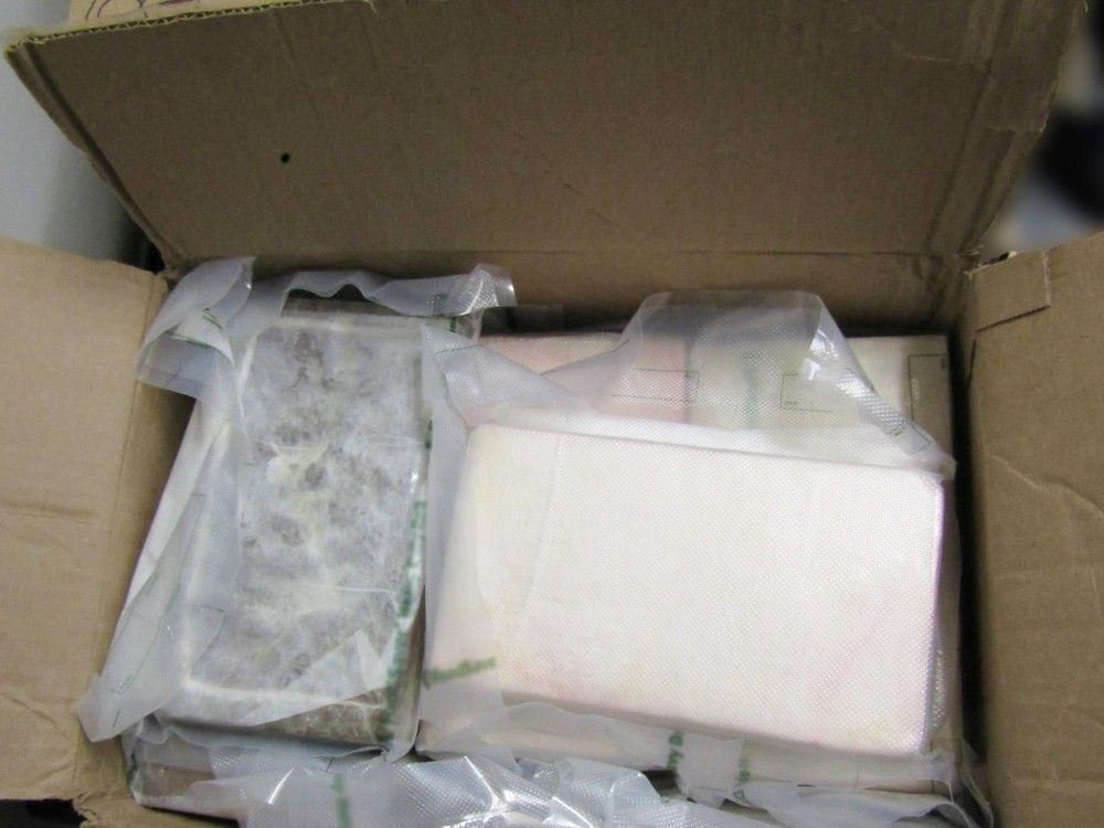  A close-up of one of the 60 bricks of cocaine seized by Canada Border Services Agency officers from a commercial truck at the Ambassador Bridge in Windsor on April 17, 2023.
