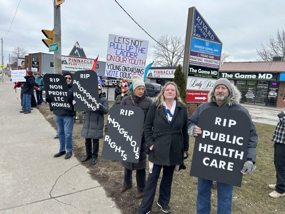 Windsor-Essex residents rally outside MPP's office over Ford government policies