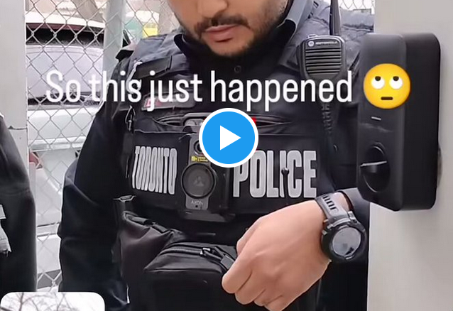 A screenshot from video posted by Nicole Pearen Miske, who was visited by Toronto Police over a social media post about Mark Carney.