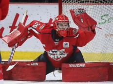 Windsor Spitfires' goalie Michael Newlove made 14 saves to earn his 12th win of the season on Tuesday in a 5-1 win over the Erie Otters at the WFCU Centre.