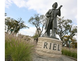 The statue of Louis Riel behind the Manitoba Legislature.