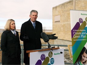 Manitoba Premier Brian Pallister with Sustainable Development Minister Rochelle Squires at the province's A Made-in Manitoba Climate and Green Plan announcement at Oak Hammock Marsh Interpretive Centre on Friday, October 27, 2017