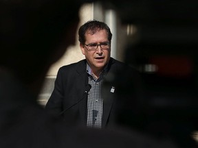 Coun. Marty Morantz addresses media during the announcement of a study to identify the route for the Eastern Rapid Transit Corridor, outside city hall in Winnipeg on Thurs., May 4, 2017. (Kevin King/Winnipeg Sun/Postmedia Network)