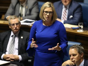Sustainable Development Minister Rochelle Squires speaks during question period at the Manitoba Legislature.