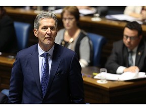 Premier Brian Pallister speaks during question period at the Manitoba Legislature in Winnipeg on Tues., Oct. 10, 2017. Kevin King/Winnipeg Sun/Postmedia Network
Kevin King, Kevin King/Winnipeg Sun