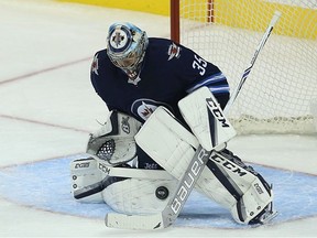 Winnipeg Jets goaltender Steve Mason makes a save against the Columbus Blue Jackets in Winnipeg on Tues., Oct. 17, 2017. Kevin King/Winnipeg Sun/Postmedia Network
Kevin King, Kevin King/Winnipeg Sun