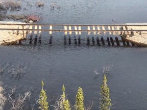 A portion of the Hudson Bay Railway to Churchill, Man., is shown in this 2017 handout photo. The federal government says a Toronto-based holding company is interested in becoming a new partner in a possible deal for a takeover of the broken rail line that runs to Churchill in northern Manitoba.THE CANADIAN PRESS/HO-OmniTrax MANDATORY CREDIT