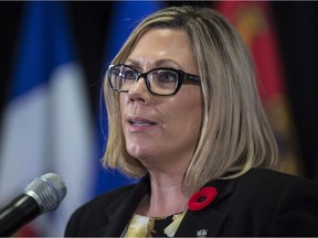 Manitoba Environment Minister Rochelle Squires responds to a question during a news conference, November 3, 2017. (THE CANADIAN PRESS/Darryl Dyck)
