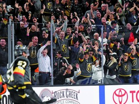 The crowd reacts after David Perron (57) of the Vegas Golden Knights scores a game-winning goal in overtime against the Buffalo Sabres at T-Mobile Arena last month in Las Vegas.