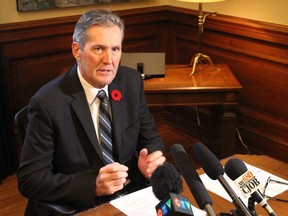 Premier Brian Pallister told media on Friday, Nov. 10, 2017 that he believes the past legislative session, and other government initiatives, have set Manitoba on a better path. JOYANNE PURSAGA/Winnipeg Sun