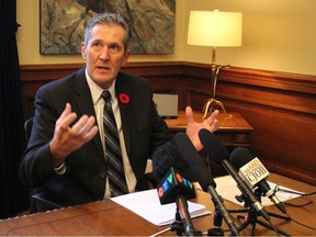 Premier Brian Pallister told media on Friday, Nov. 10, 2017 that he believes the past legislative session, and other government initiatives, have set Manitoba on a better path. JOYANNE PURSAGA/Winnipeg Sun