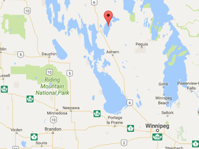 Lake St. Martin is 225 kms northwest of Winnipeg.