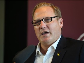 Families Minister Scott Fielding speaks during a funding announcement for Siloam Mission's Make Room campaign at its facility on Princess Street in Winnipeg on Mon., Aug. 14, 2017. Kevin King/Winnipeg Sun/Postmedia Network