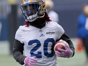 Winnipeg Blue Bombers Timothy Flanders during team practice earlier this week.